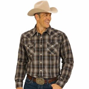 Ely Cattleman Western Pearl Snap Shirt XXL Plaid Cowboy Metallic Thread